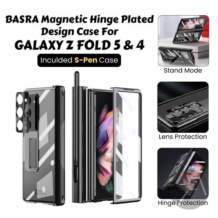BASRA Case Samsung Galaxy Z Fold 4 Fold4 Magnetic Kick Stand With Pen