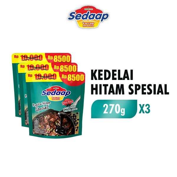 

Stok Baru SEDAAP Kecap Manis Kedelai Hitam Spesial Pouch 270G x3