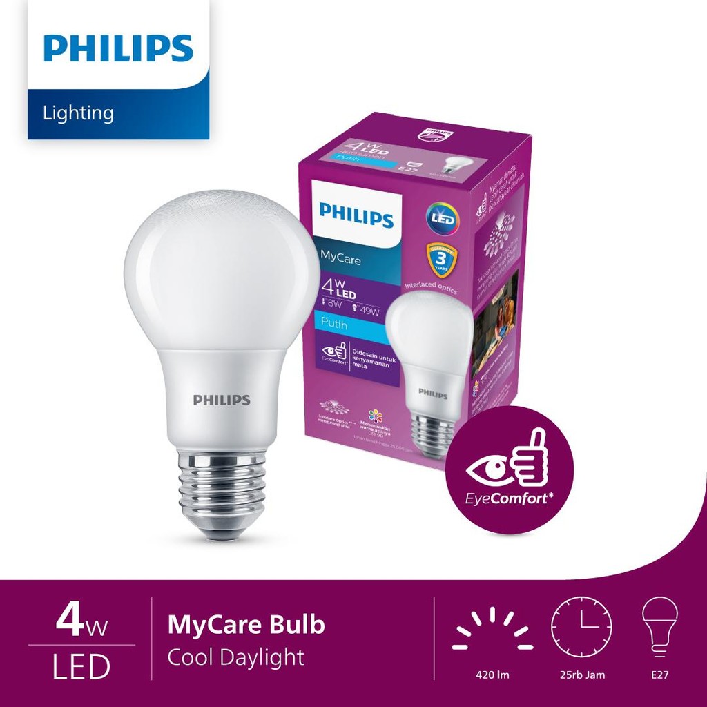 Lampu Philips LED Bulb MyCare Bohlam LED 4W E27 6500K Putih