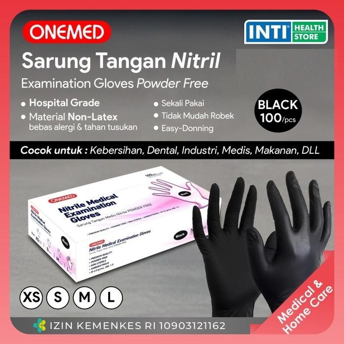 Onemed Sarung Tangan Nitrile Powder Free Black NItrile Gloves
