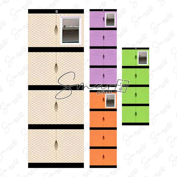 Lemari Plastik 4 Susun Tingkat Mini Kaca Cermin Kunci Kabinet Baju Pakaian Excel Rak Serbaguna