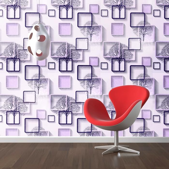 Pilihan- Murah Wallpaper Sticker Dinding Motif Kotak Ungu Pohon 3 Dimensi Asbtrak Mewah Elegan