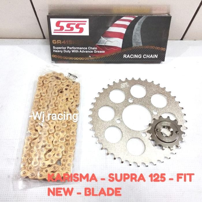 Gear Set Sss Karisma - Supra 125 - Blade Dan Rantai Sss 415 Hsbt Gold
