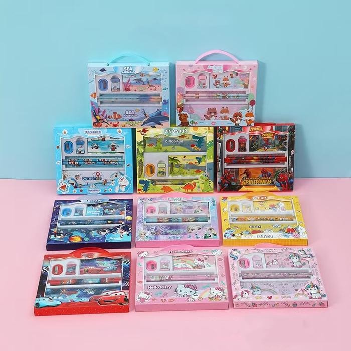 

New FIVEVOO Set Alat Tulis/ Kotak Pensil Anak Set 7 in 1 Stationery Untuk Hadiah Anak Sekolah