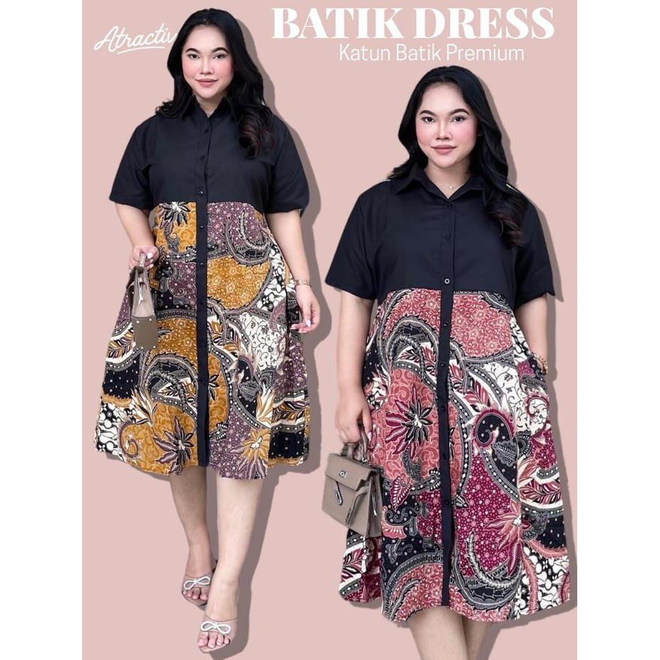 Pilihan- Atractiv Dress Batik Jumbo Xxl Xxxl 5L 6L Tunik Batik Kombinasi Jumbo Dress Batik