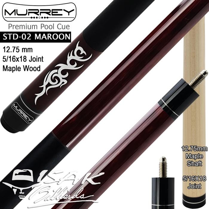 Murrey Std-2 - Maple Pool Billiard Cue Stick - Stik Biliar - Maroon Terbatas