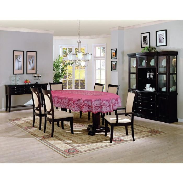 taplak meja makan vinyl lace anti air oval jumbo 8 kursi Tahan air Taplak Meja Modern