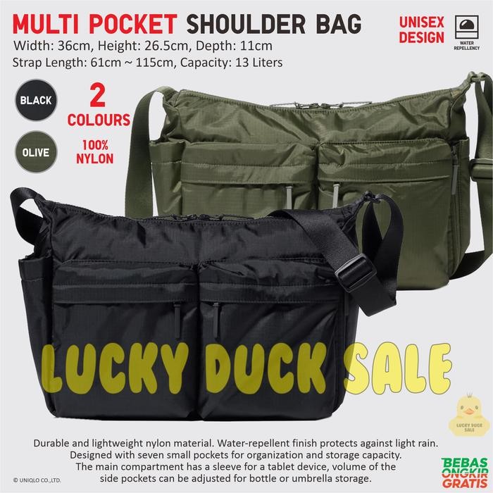 Mantab Tas Uniqlo Multi Pocket Tas Shoulder Bag Nylon Selempang 13L Unisex Nilon Tablet Netbook