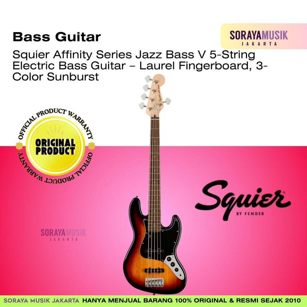 Squier Affinity Series Jazz Bass V 5-String Electric Bass Guitar – Laurel Fingerboard, 3-Color Sunbu