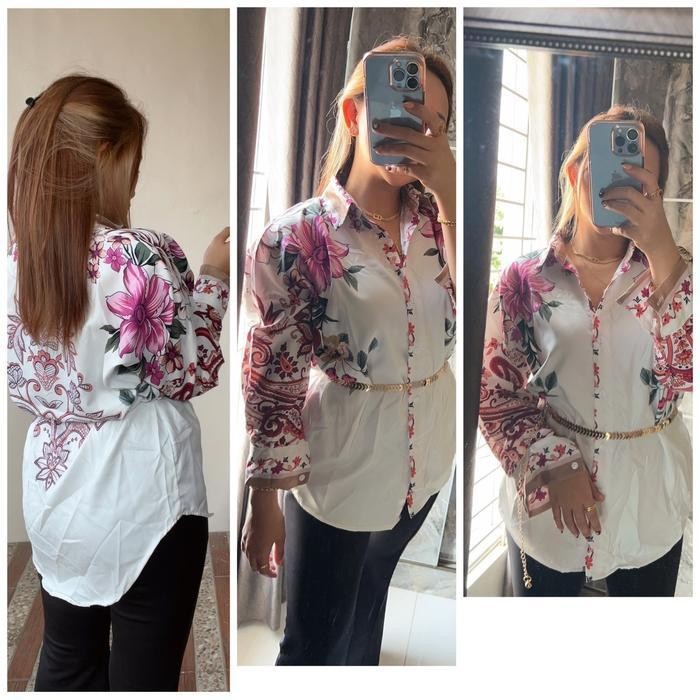 Pinkan blouse wanita silk motif bunga