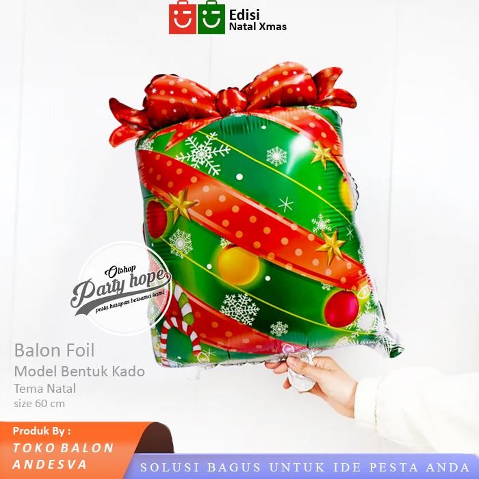 BALON FOIL KADO NATAL / BALON GIFT NATAL / BALON PESTA TEMA NATAL HAMPERS MERRY CHRISTMAS / BALON