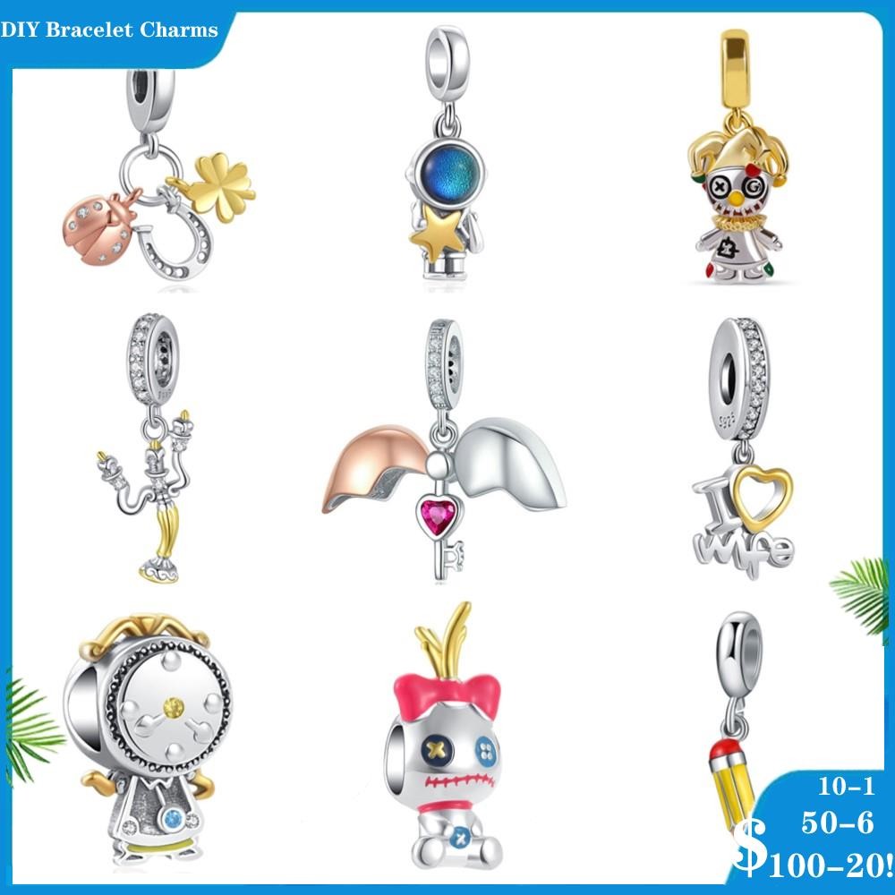 New Silver 925 Charms Candle Holder Clock Heart Pandora Dangle Charm bead Fit Original Pandora Brace