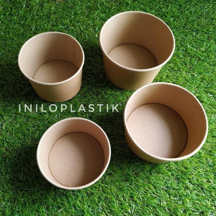 qibq- Paper Bowl Brown Polos 360Ml [25Pcs] / Kraft Paper Bowl 360 Ml Cokelat [1Pack]
