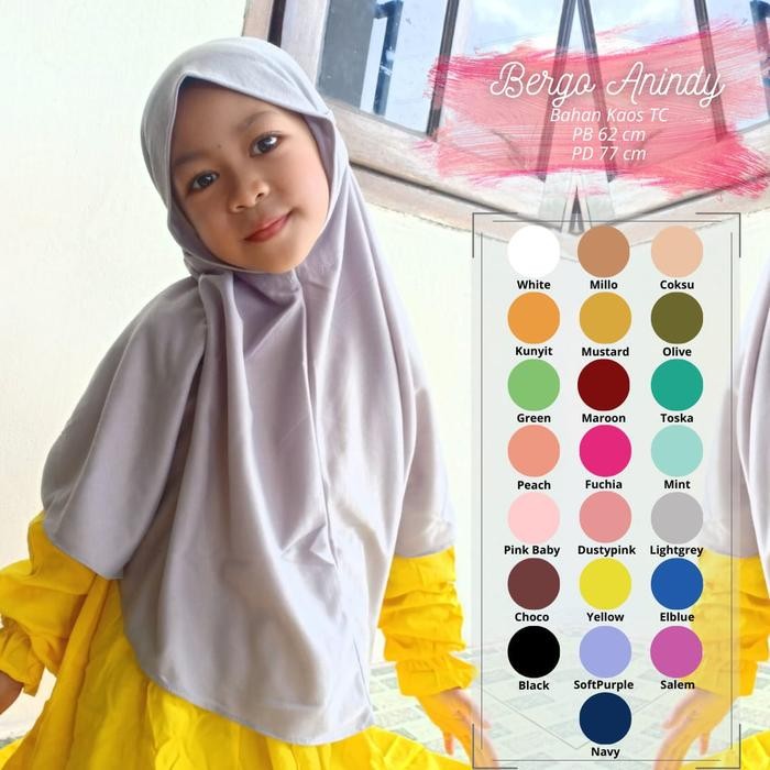 BigSal3%- Hijab Anak/Bergo Anak Tali - Bergo Anindy _Bahan Kaos Tc Halus Premium