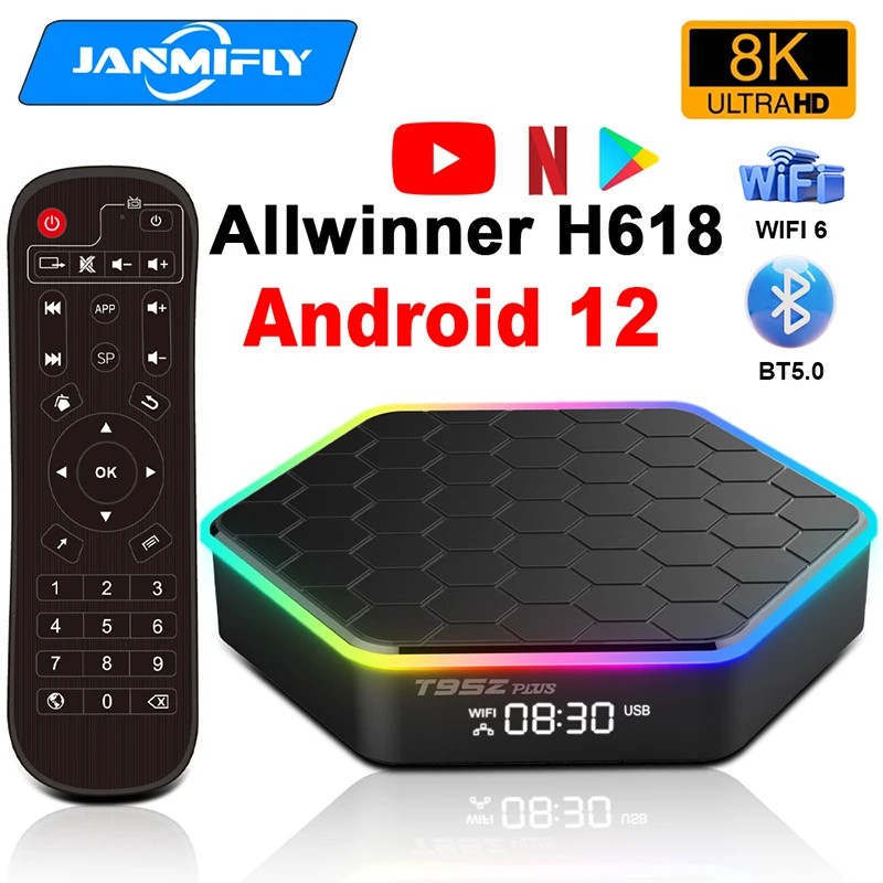 T95Z Plus Smart Tv Box Android 12 8K Ultra Hd Media Player Wifi6 Bt 5.0 Allwinner H618 Multilanguage