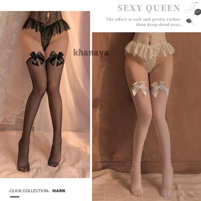 Stoing Stoking Wanita Sepaha Sexy Transparan Pita C Hitam dan Putih