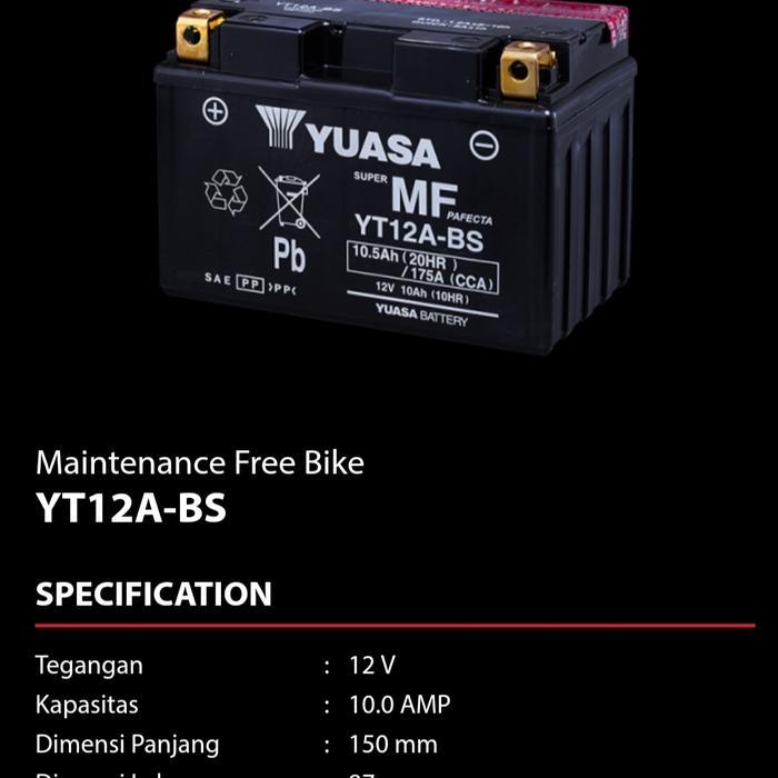Aki Motor Yamaha T-Max Yuasa MF YT12A-BS 12V10.5AH