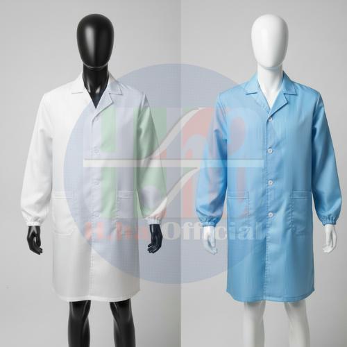 Jas Lab Antistatic Clean Room Biru & Putih Baju Anti Statis Elektronik & Farmasi Perlindungan