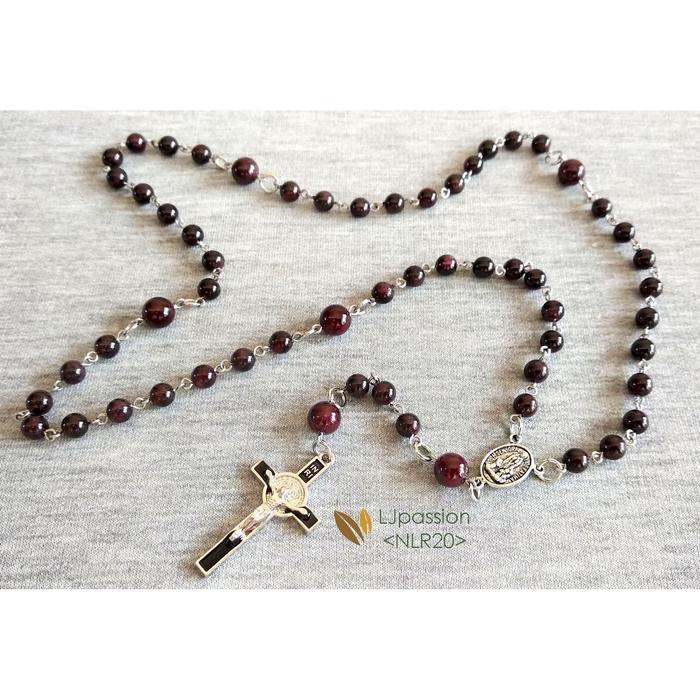 Kalung Rosario Batu Garnet Merah Tua Maroon NLR20
