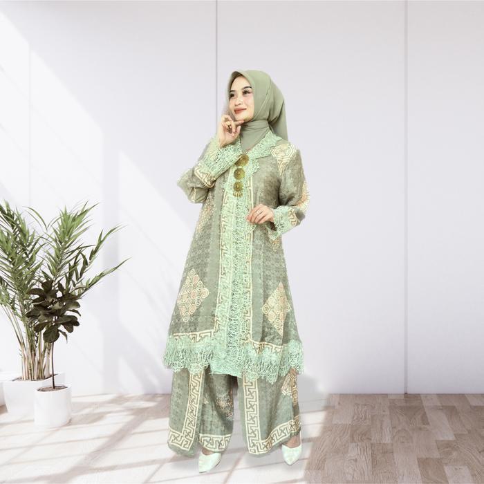 Kaftan Jakarta - One Set Celana Kulot Lace Brukat Batik Mewah Outfit Kondangan Arisan 2025 Terbaru