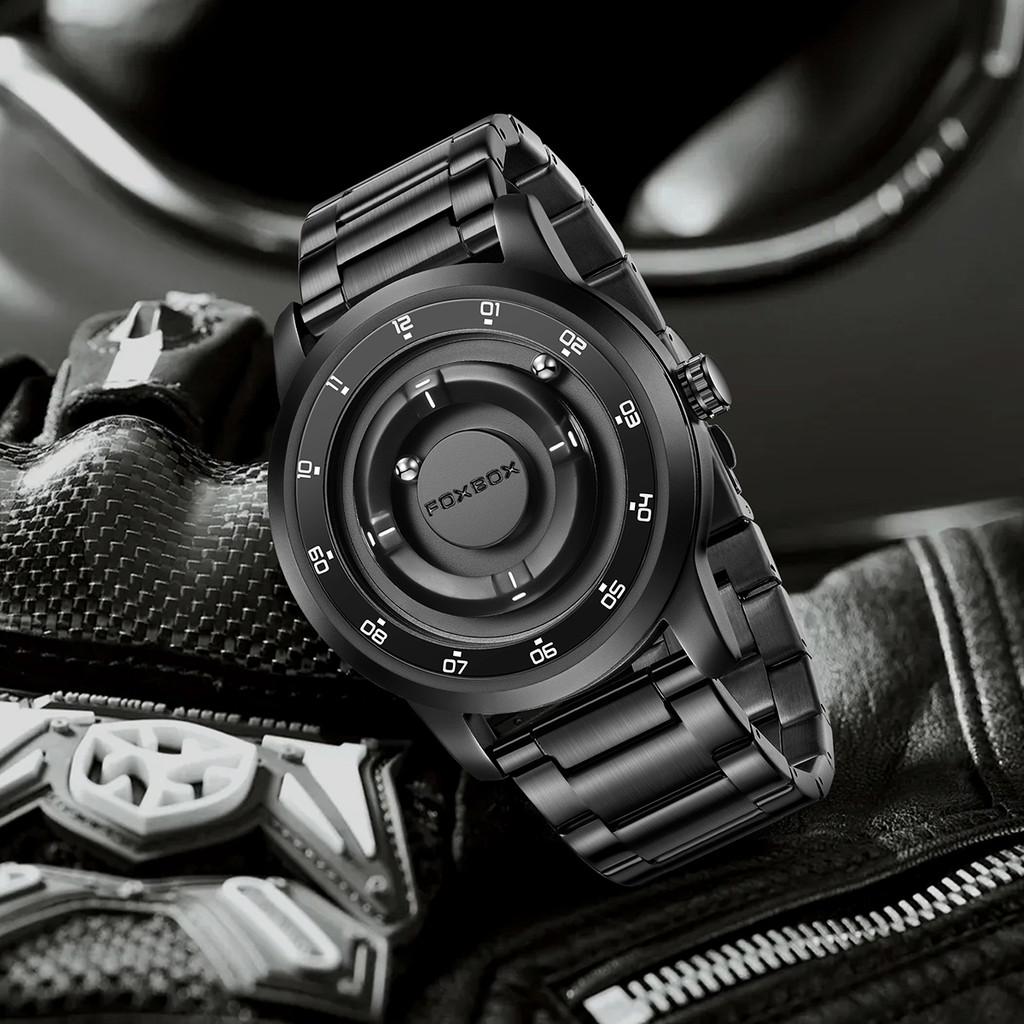 New Original FOXOBOX Brand Luxury Scrolling Pointer Magnetic Force Quartz Wristwatch Military Sports