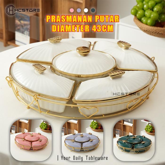 Hc Set Prasmanan Putar Saji List Gold Mewah Elegant Tahan Panas Microwave Safe Piring Kitchenware