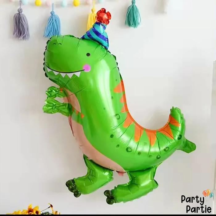 [Ecer] Dinosaurus Party Hat Balloon / Balon Foil Dino Dengan Topi Ultah