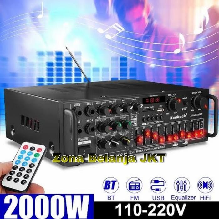Amplifier Karaoke Audio Sunbuck Home EQ USB Bluetooth Audio 2000W