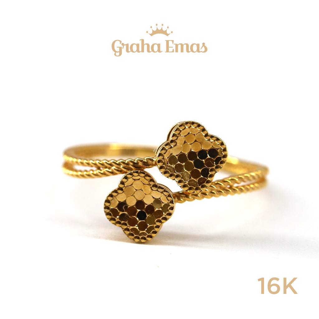 Graha Emas Cincin Emas Kuning Clover 16K - Yellow Gold Ring Clover Model 16ct [ 0167 ]