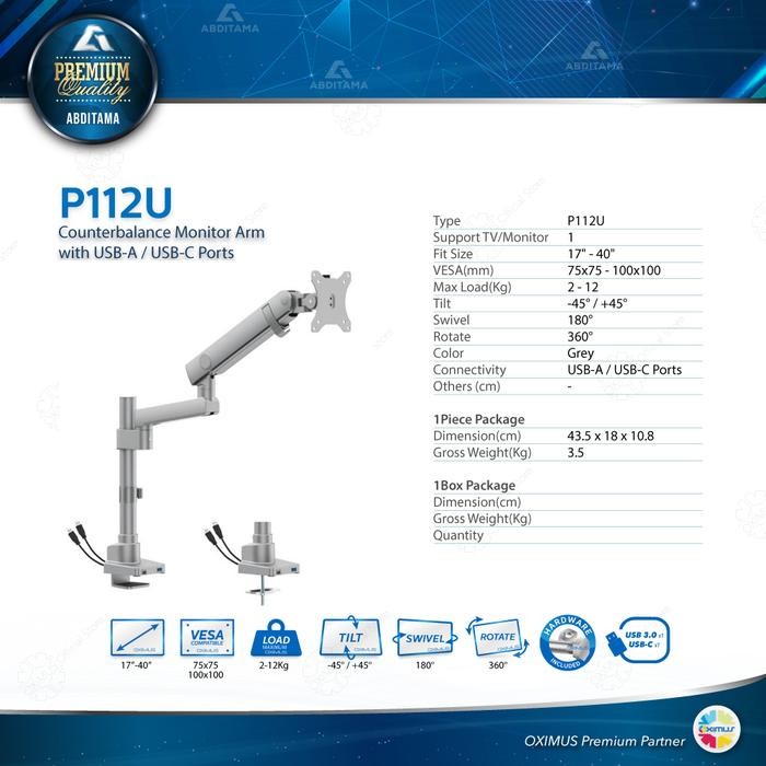 

Bracket Single dan Dual Monitor 17" - 40" Oximus P112U dan P212U Grey / Abu Heavy Duty Mechanical