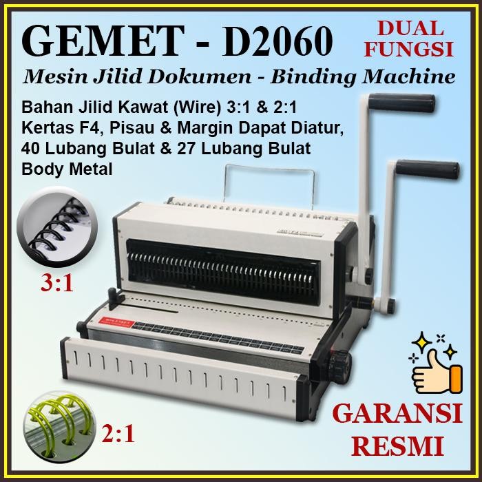 

GEMET D2060 MESIN JILID BINDING KAWAT DUA FUNGSI 3:1 & 2:1, F4, BULAT