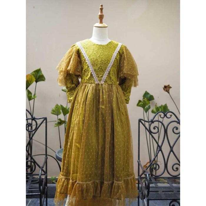 muna Gamis Brokat Kombinasi Tile Polkadot Lembut Anak Mewah Syakila Dari Usia 3-10 Tahun Gaun Muslim