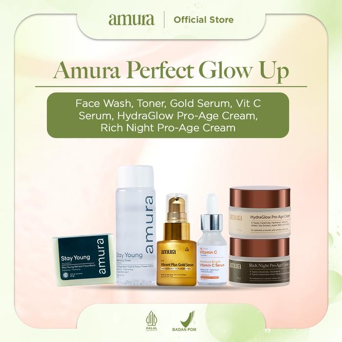 Pilihan- [New] Amura Perfect Glow Up - Paket Skincare (Syfw, 2 Serum, Toner, Day & Night Cream)