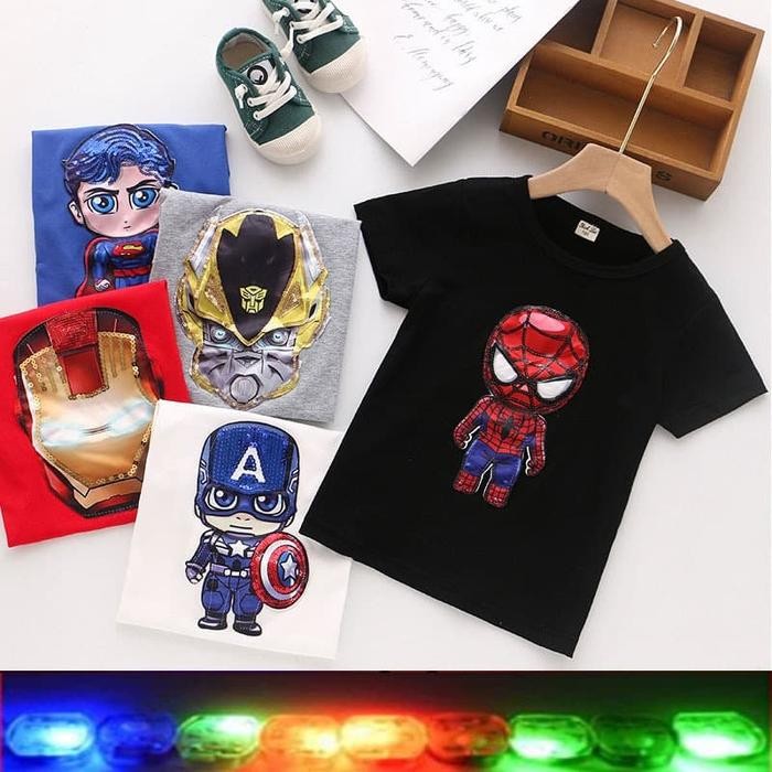 SIAPKIRIM Baju LED Anak Cowok Baju Lampu Menyala Laki Superhero Impor READY STOCK