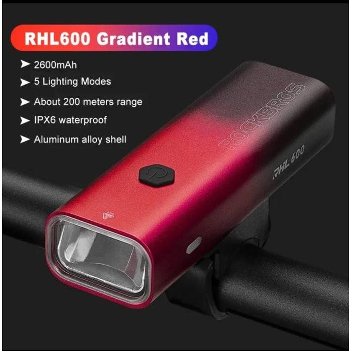 Laris Rockbros Lampu Sepeda Depan Rockbross 600 Lumens Led Rhl600 Usb Rechargeable Terlariss 