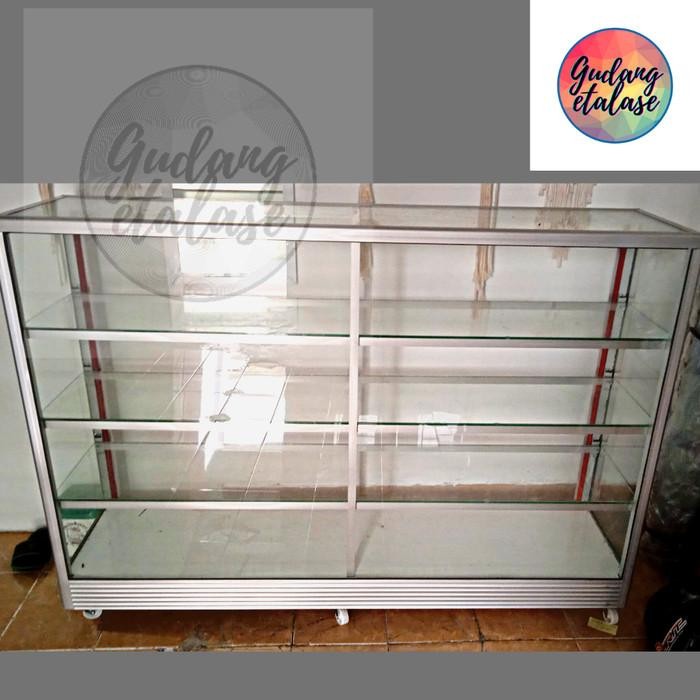 Etalase kaca warung alumunium panjang 1.5 m