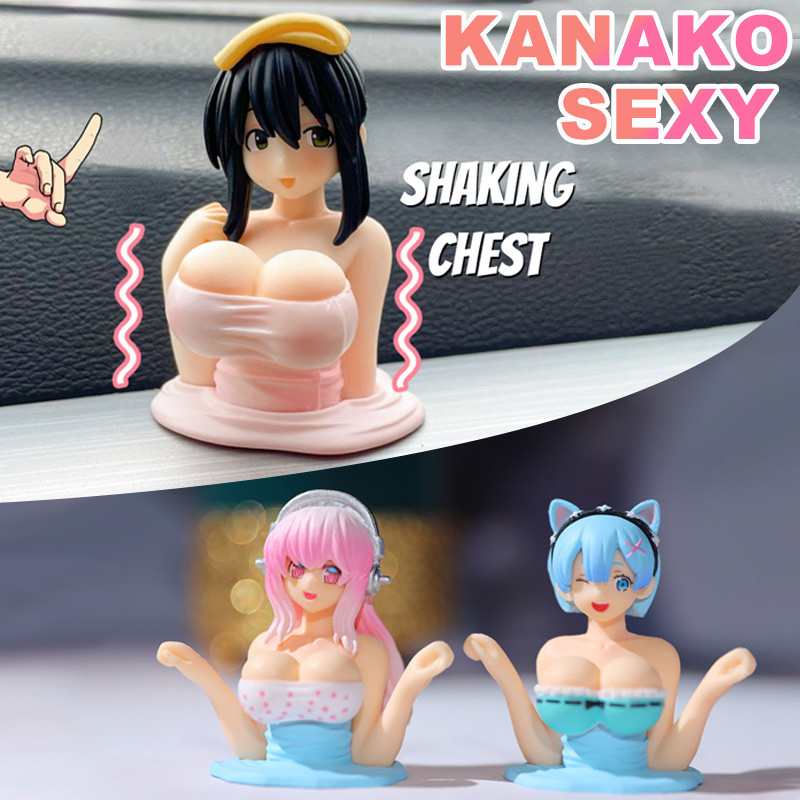 Sexy Kanako Chest Shaking Girls Car Ornaments Cartoon Kawaii Anime Statue Car Dashboard Sexy Doll Fi