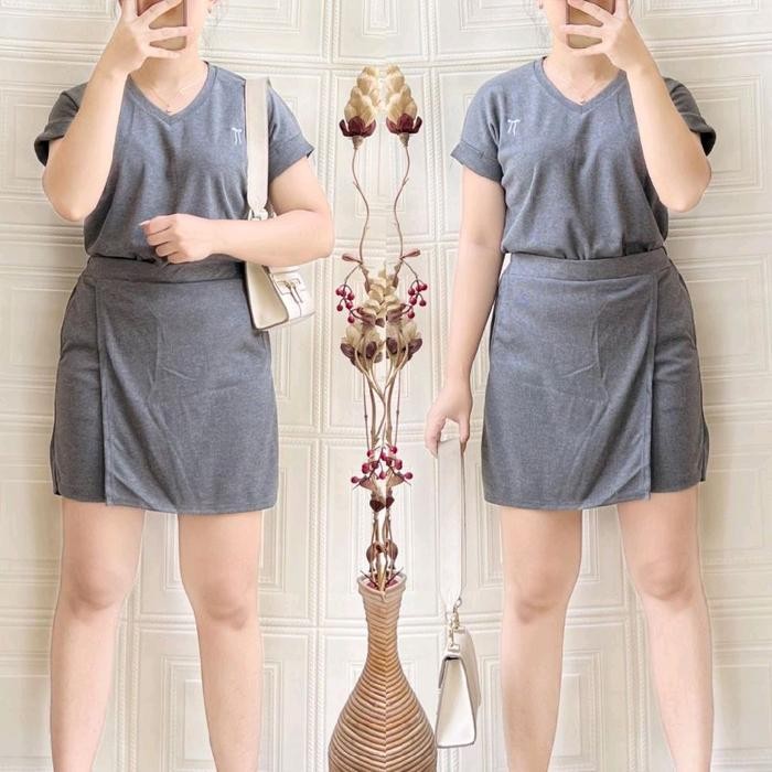 One Set Carla/ Setelan Wanita Atasan Rib dan Rok Celana