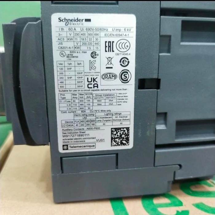 Terpopuler Kontaktor Schneider New Original Lc1D40M7 60A 220Vac 3Phase/Kontaktor Schneider/Kontaktor