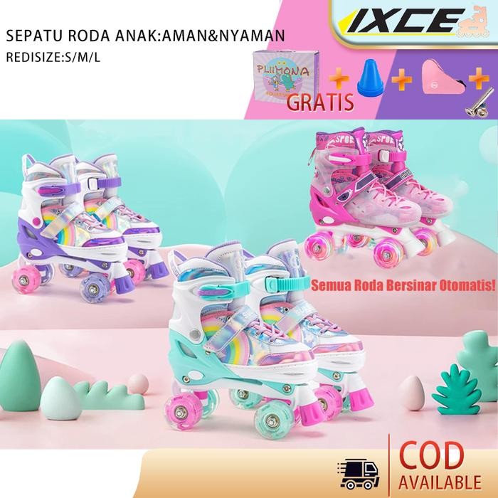 IXCE Sepatu roda dua baris anak perempuan cocok untuk pemula/ukuran dapat disesuaikan Outdoor 6 - 10
