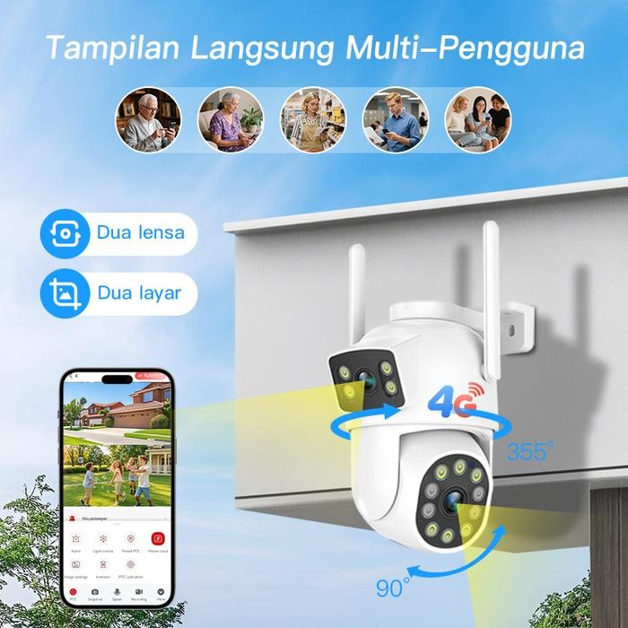 [Tanpa Wifi] Cctv Pakai Kartu Sim 4G Kamera Pengawasan Rumah Lensa Ganda Anti Air Outdoor Hd 1080P