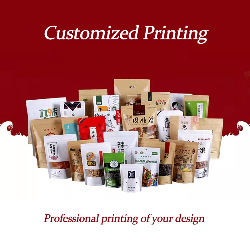 Kraft Paper Bags with Zipper, Aluminum Foil Bag, Cookie Food Pouch, Gift Packaging, Custom Print Log