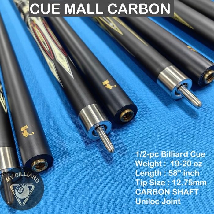 Cue Mall 12.75mm Carbon Black Cue - Stick Billiard Karbon CueMall Murah