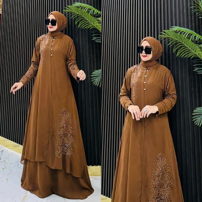 l9n1- Zifa Fashion Cod Nilam Dress Outer 2 In 1 Gamis Set Cruty Bordir Gamis Outer Kekinian
