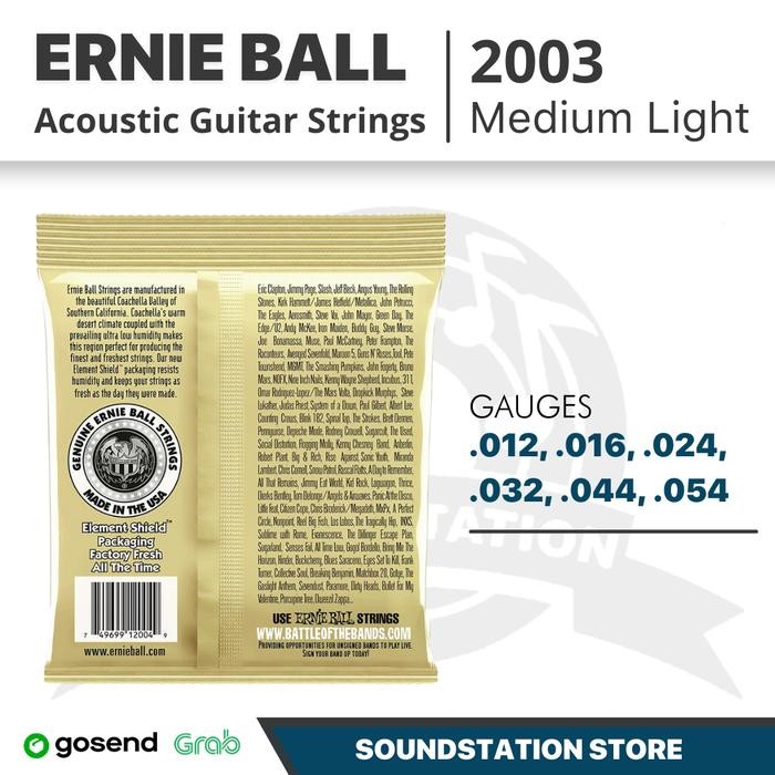q1k9- Ernie Ball 2003 Earthwood Medium Light Acoustic Guitar String 12-54 Senar Gitar