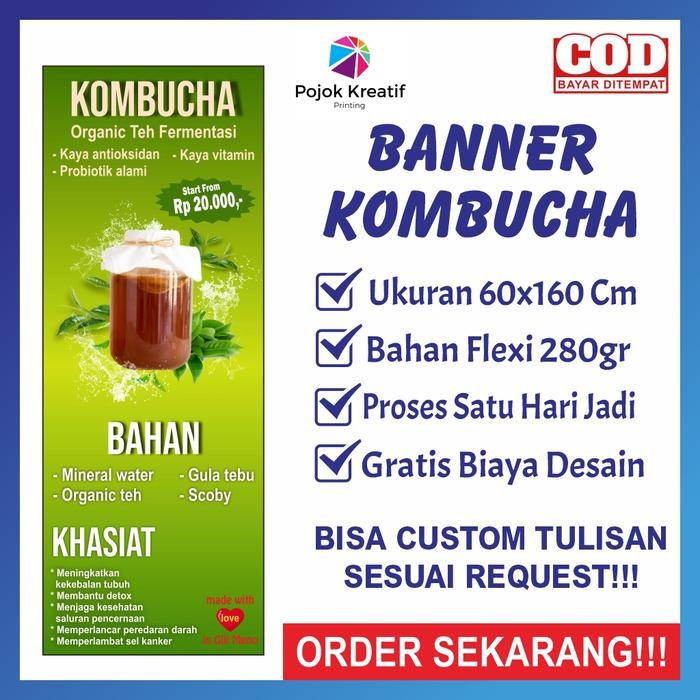 ASLI Banner Benner Baner Bener Spanduk Sepanduk Backdrop Jual Minuman Kedai Jamu Kombucha Ukuran