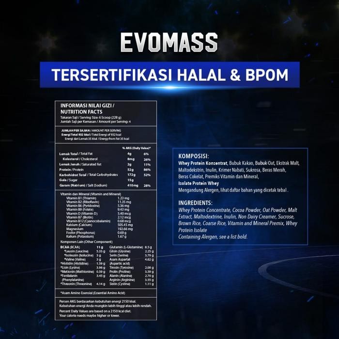 jsj7- Evolene Evomass Mass Gainer Bpom Halal Evo Mass Susu Bulking Penambah Berat Badan