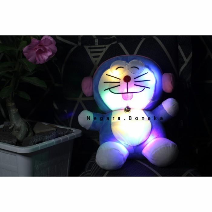 Boneka Doraemon pake headshet pink LED warna warni lucu dan imut