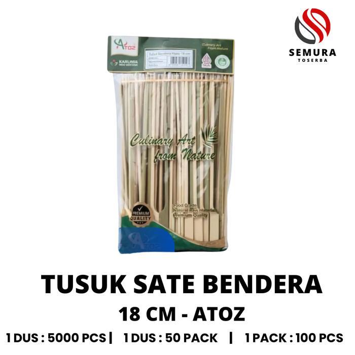 Tusuk Sate Bendera Kulit Bambu 18 cm Isi 100 Pcs untuk Sosis BBQ Snack