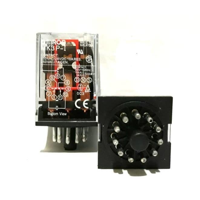 Relay Omron Mk3P 11 Kaki 220 Volt Ac Plus Socket - 220 Volt Ac Terbaru
